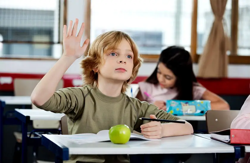 Schoolboy asking question.